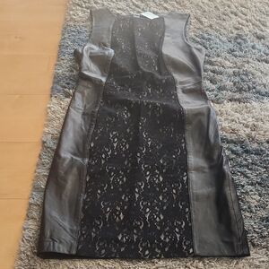 ANTONIO MELANI Black Leather and Lace Panel Dress